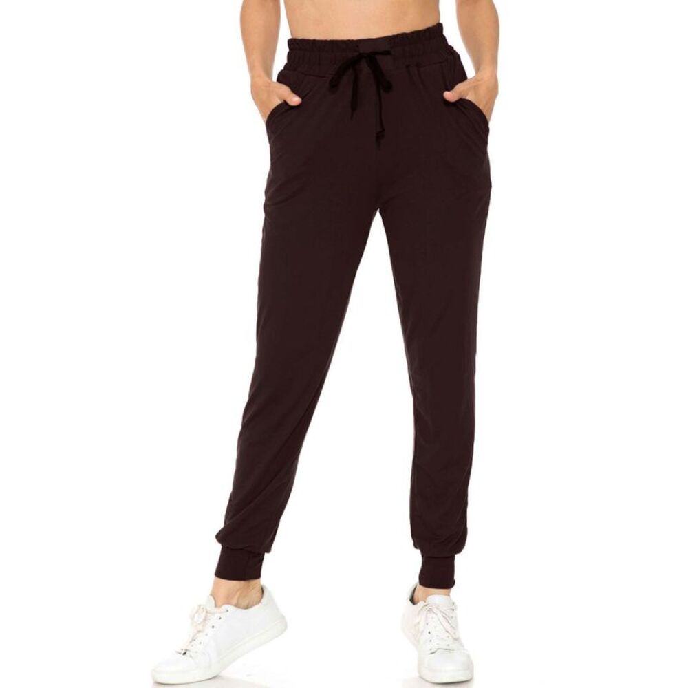 World of Leggings Buttery Smooth Solid Basic Brown Joggers - EEVEE